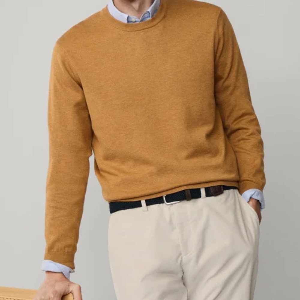 Faconnable Men's Camel Crewneck Sweater/ 100% Pima Cotton / New / XL / Mustard